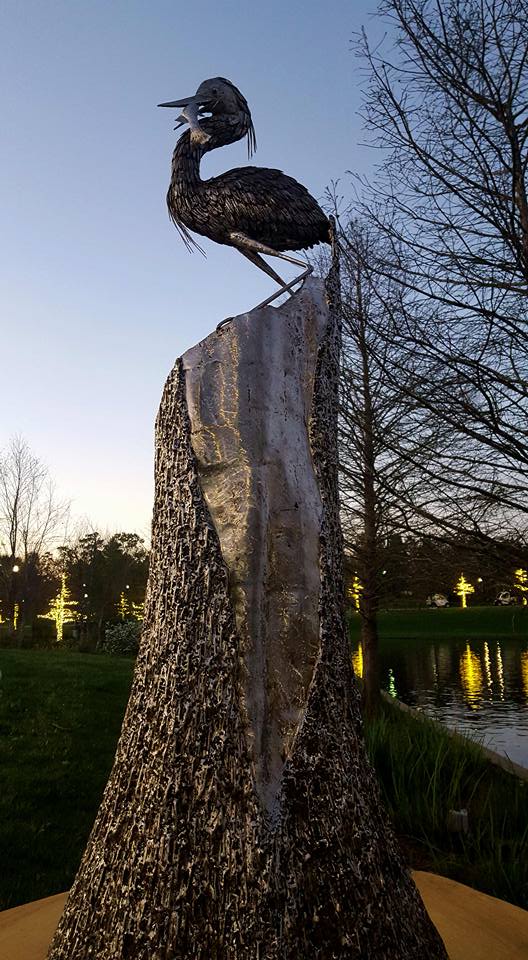 Crane sculpture in The Woodlands