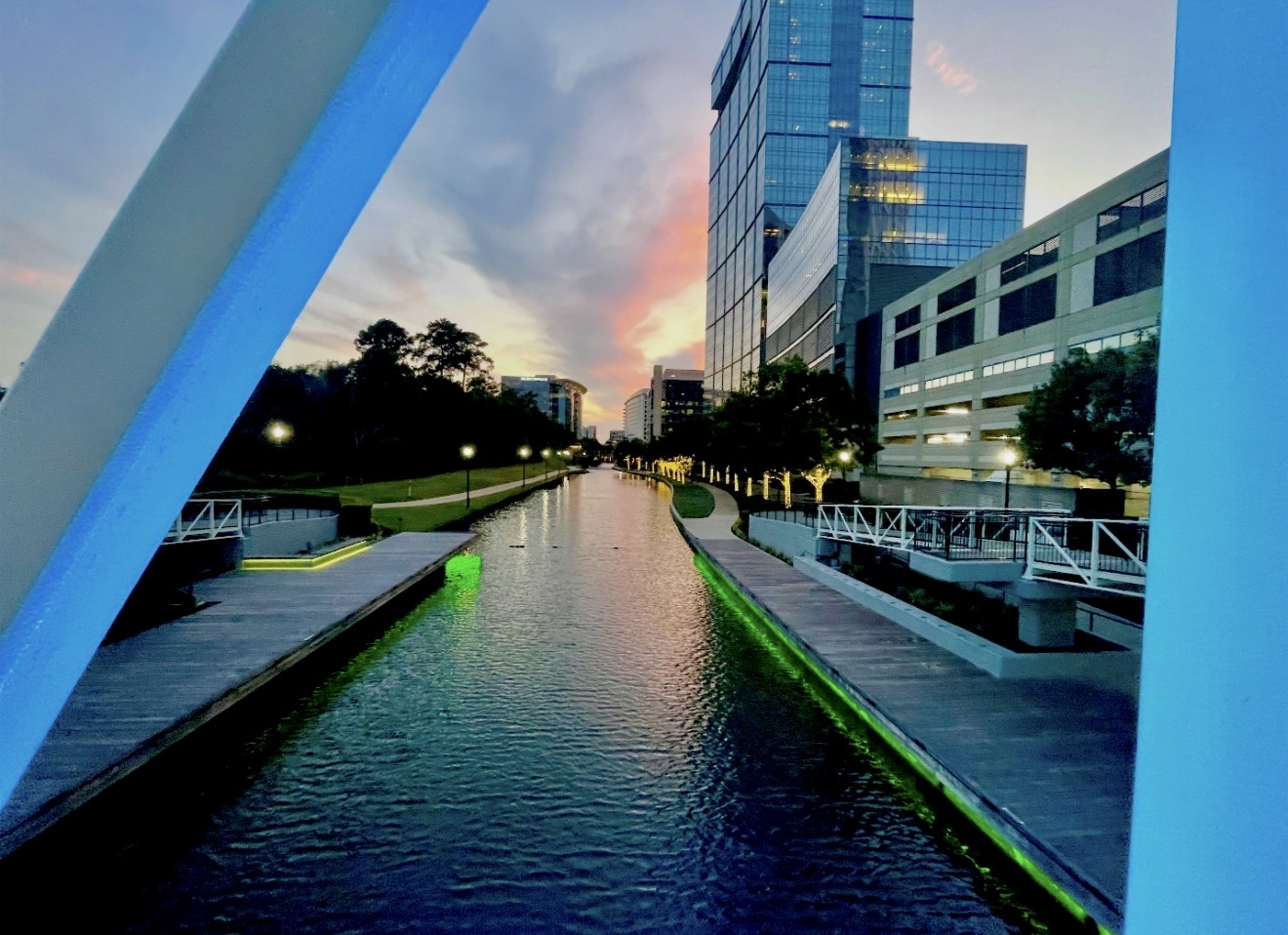 The Woodlands Waterway at evening